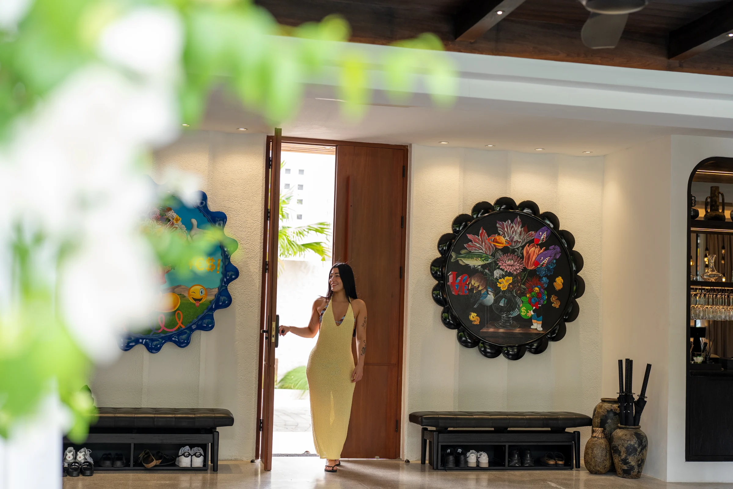Colourful contemporary artworks around the villa’s entrance
